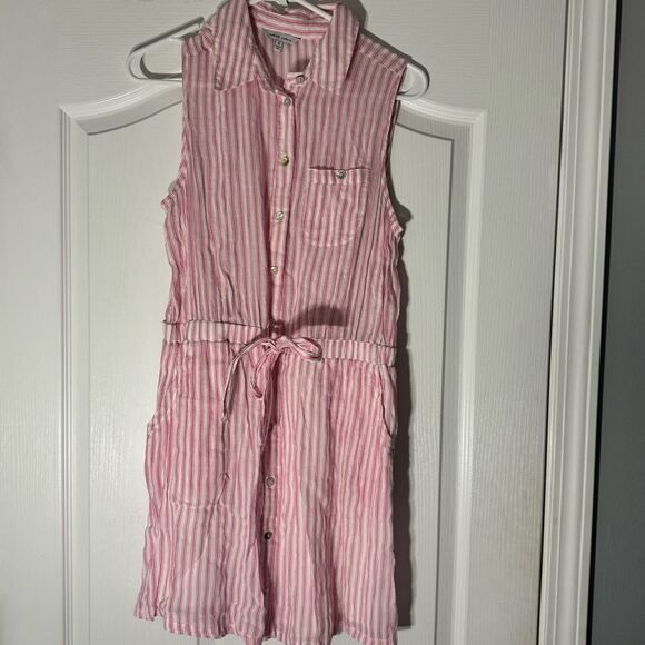 Naked Zebra Pink White Striped Shorts Button Front Romper With Pockets Size S - Picture 3 of 11